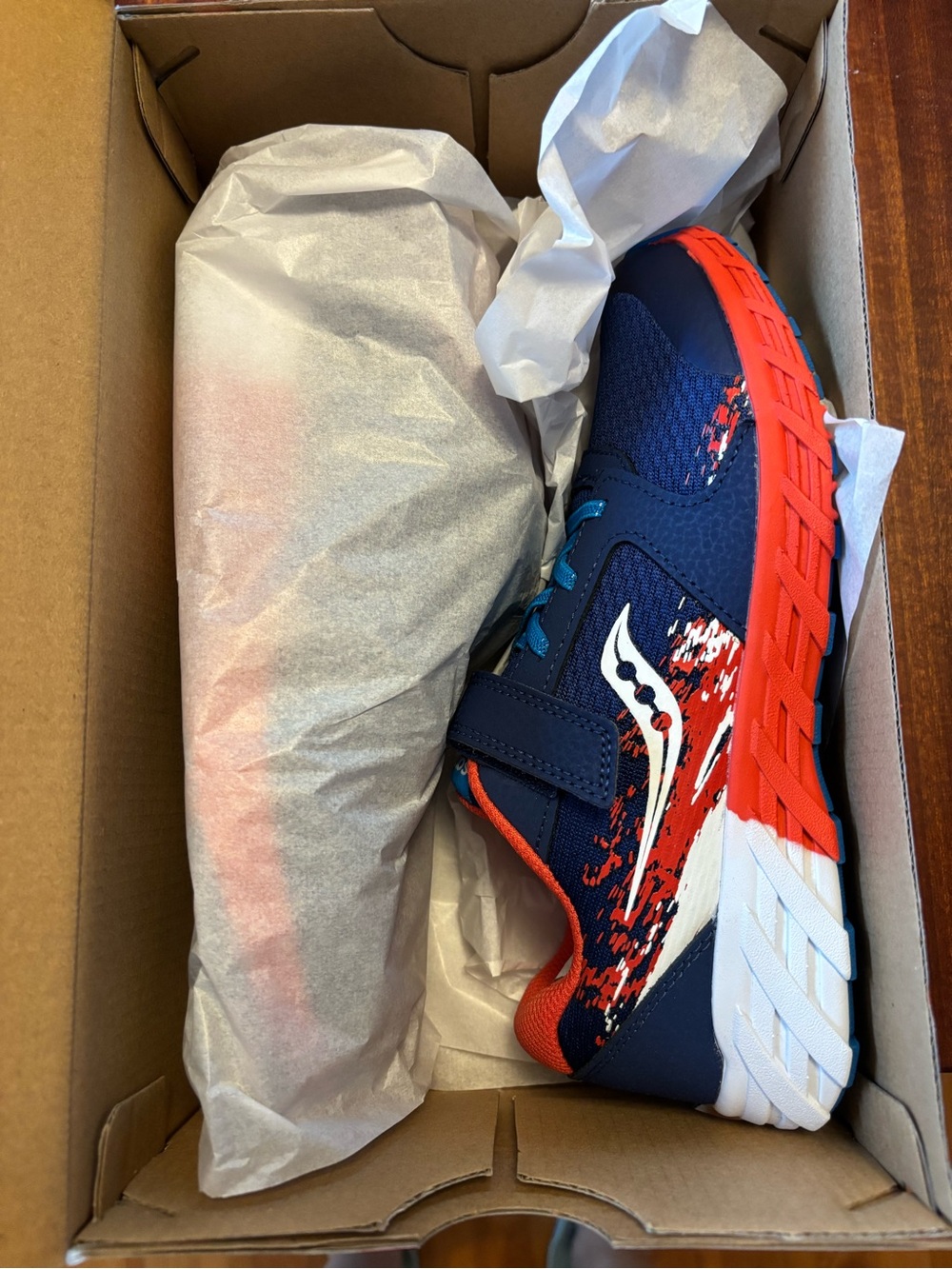 New in box - Saucony Kids Navy, Red & White Athletic Sneaker - size 5 big kid